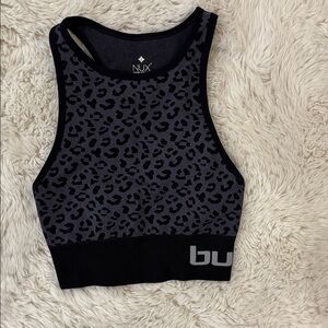 NUX Burn Bootcamp Black and Gray Animal Print Sports Bra